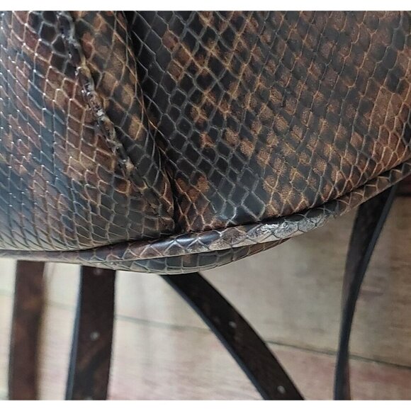 ALDO Brown & Gold Snakeskin Print Faux Leather Backpack Adjustable Straps - Picture 8 of 14